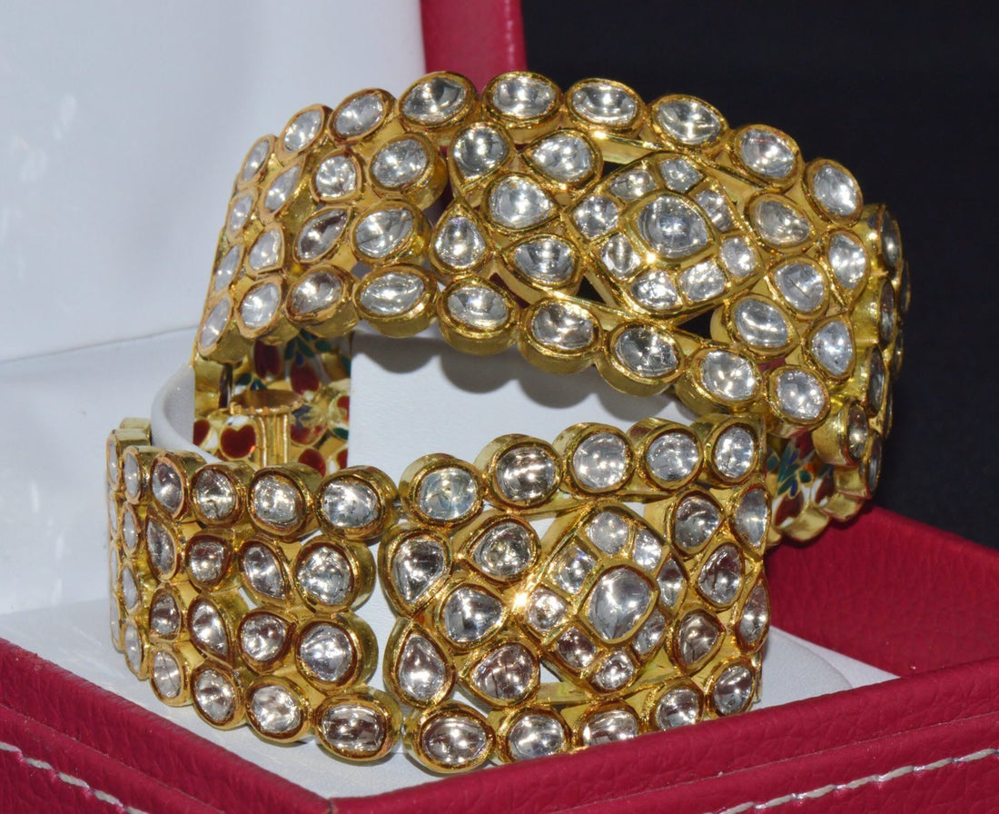 Estate 22K Solid Gold Natural Diamond Enamel Bangles Bracelets