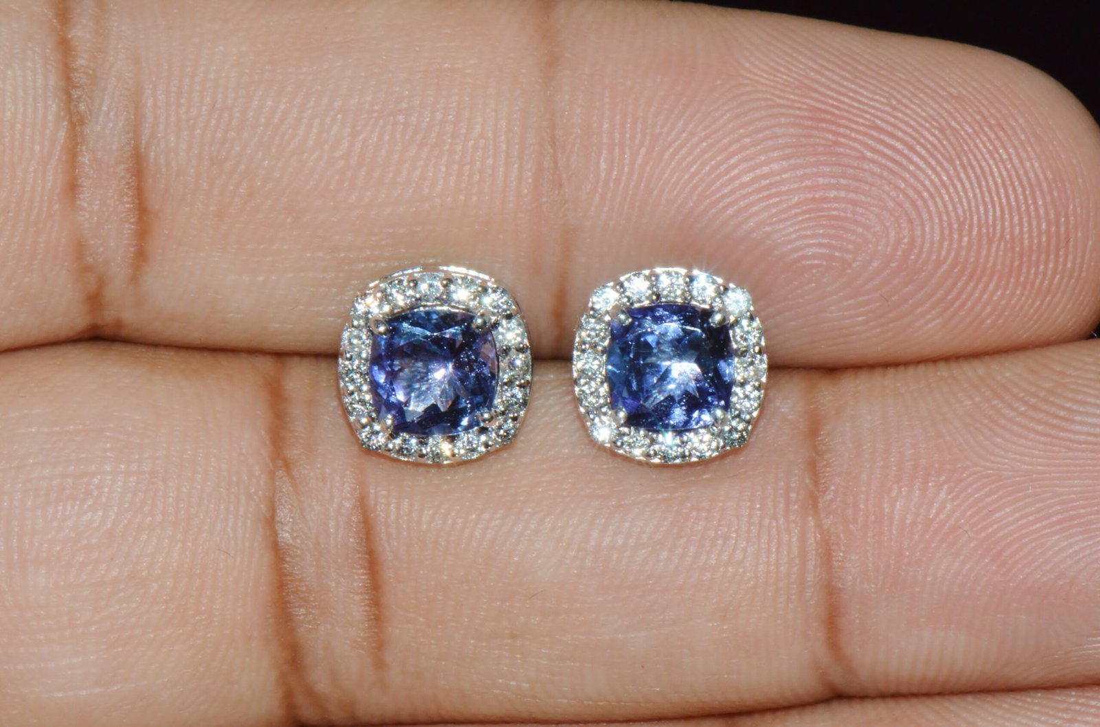 Certified Natural 2.35CTS VS F Diamond Tanzanite Halo Stud Earrings