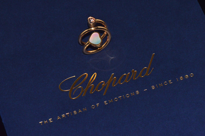 Authentic Chopard Happy Hearts Mother of Pearl & Floating Diamond Double Wrap Twist 18k Rose Gold Ring