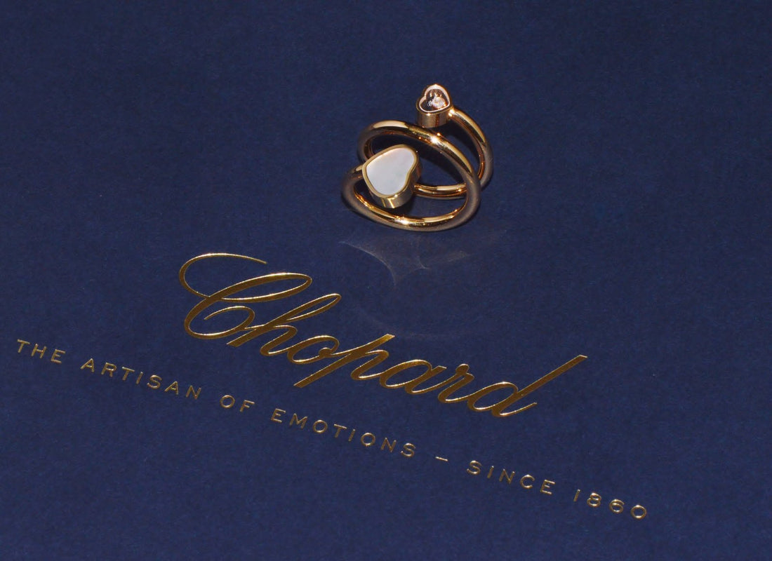 Authentic Chopard Happy Hearts Mother of Pearl & Floating Diamond Double Wrap Twist 18k Rose Gold Ring