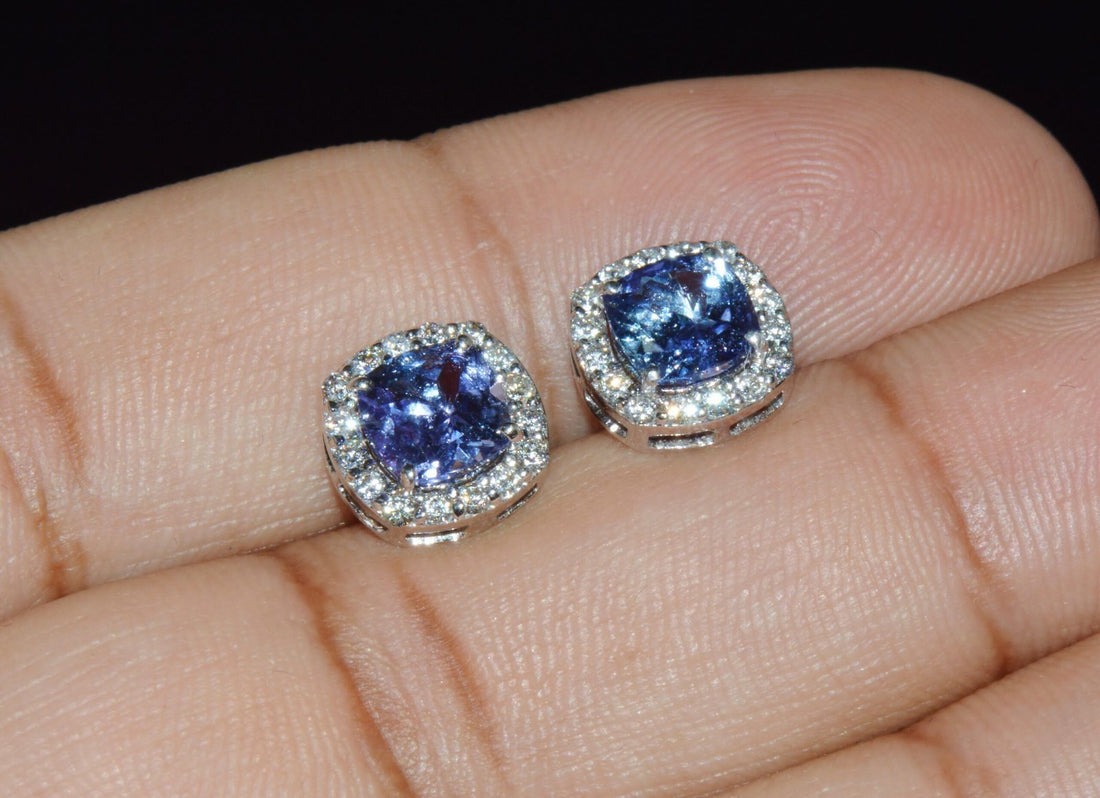 Certified Natural 2.35CTS VS F Diamond Tanzanite Halo Stud Earrings