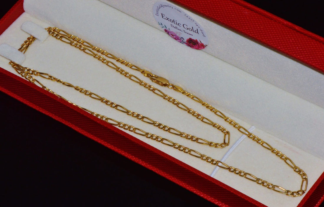 Italian Solid 18K Yellow Gold 30-Inch Figaro Chain Necklace by Olimpia Catene