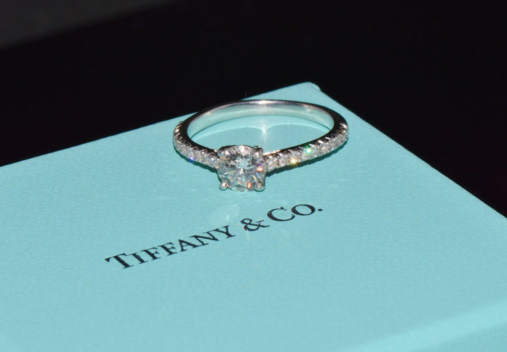 Genuine Tiffany & Co. Natural 0.81Cts Diamond Novo 950 Platinum Engagement Ring