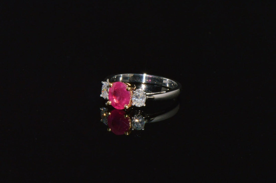GIA Natural 1.83Cts Ruby Diamond Solid 950 Platinum 18K Gold Three Stone Engagement Ring