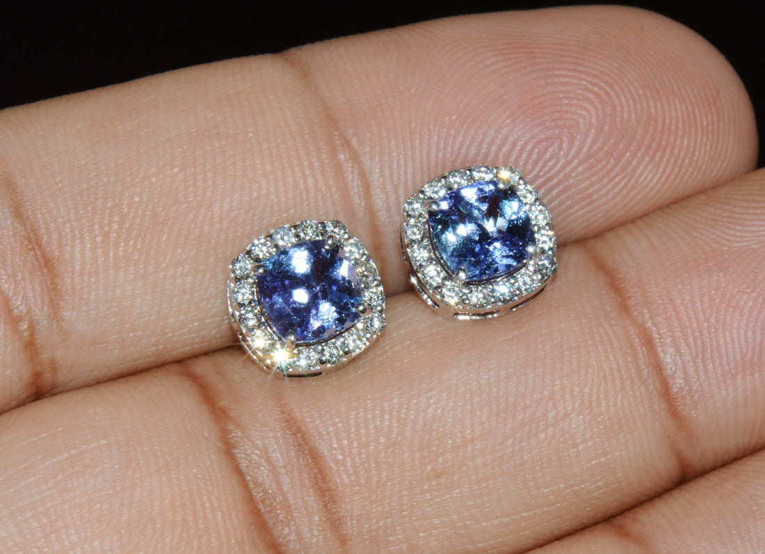 Certified Natural 2.35CTS VS F Diamond Tanzanite Halo Stud Earrings