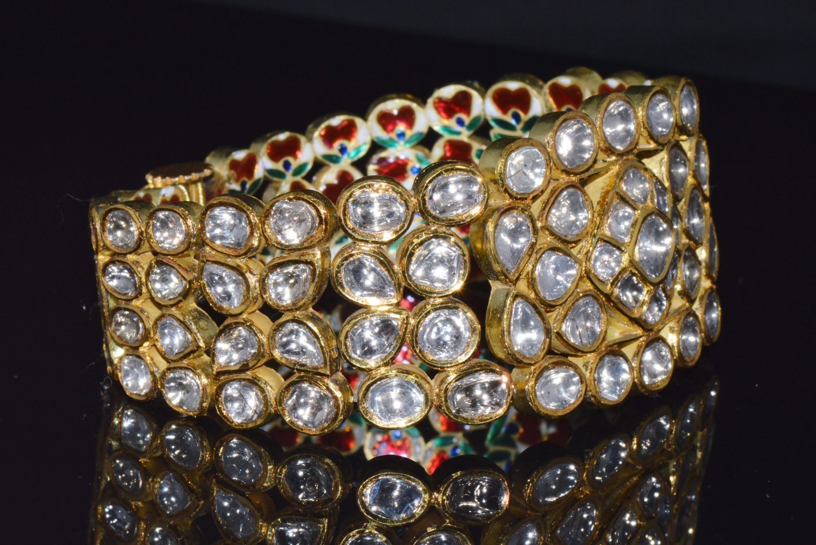 Estate 22K Solid Gold Natural Diamond Enamel Bangles Bracelets