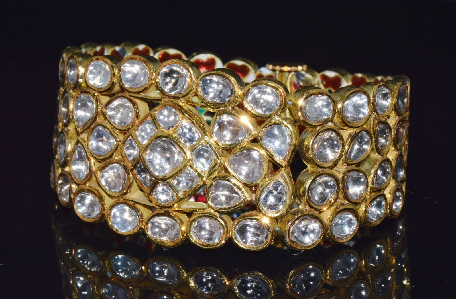 Estate 22K Solid Gold Natural Diamond Enamel Bangles Bracelets
