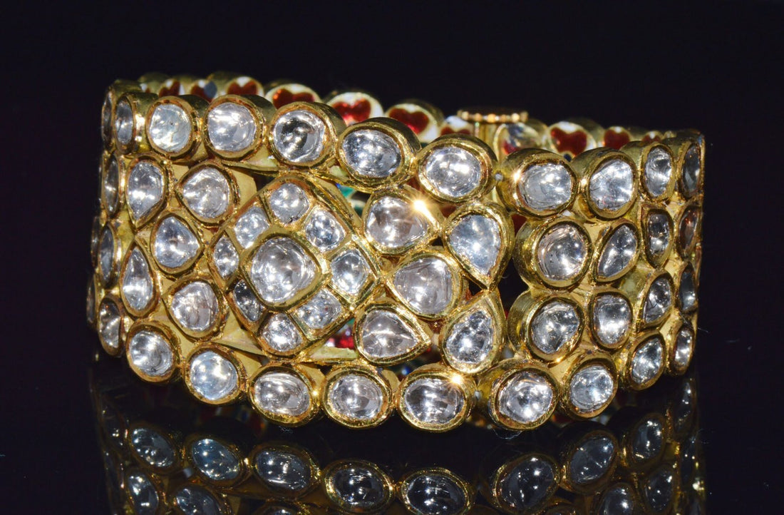 Estate 22K Solid Gold Natural Diamond Enamel Bangles Bracelets