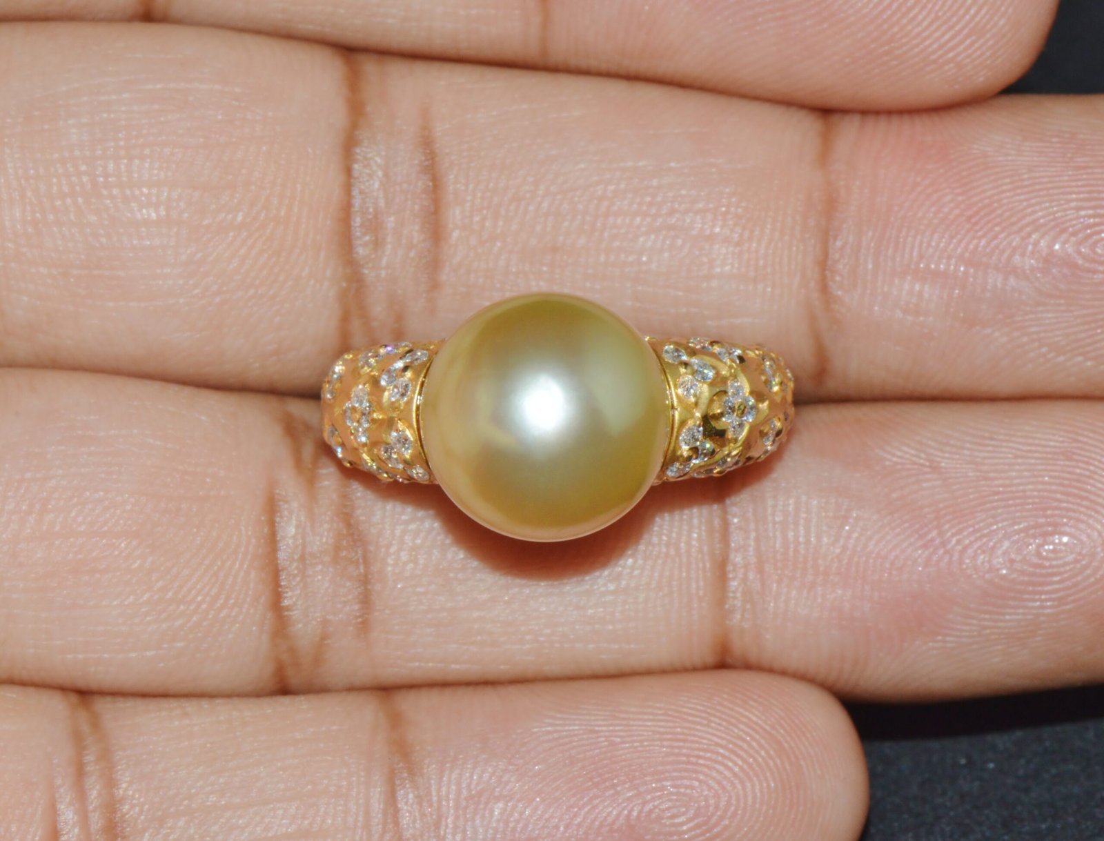 Certified Natural 1.31Cts VS F Diamond 13MM South Sea Pearl 18K Solid Gold Ring