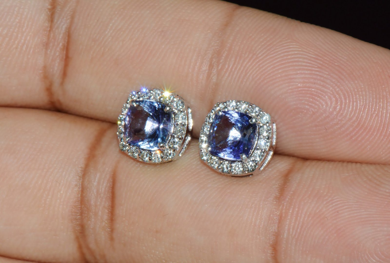Certified Natural 2.35CTS VS F Diamond Tanzanite Halo Stud Earrings