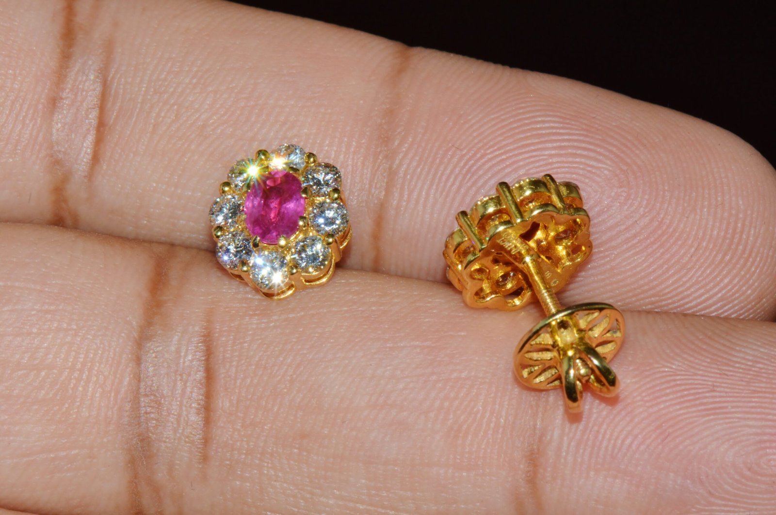 GIA Natural 2.12CTS VS F Diamond Madagascar Ruby 18K Gold Cluster Halo Earrings