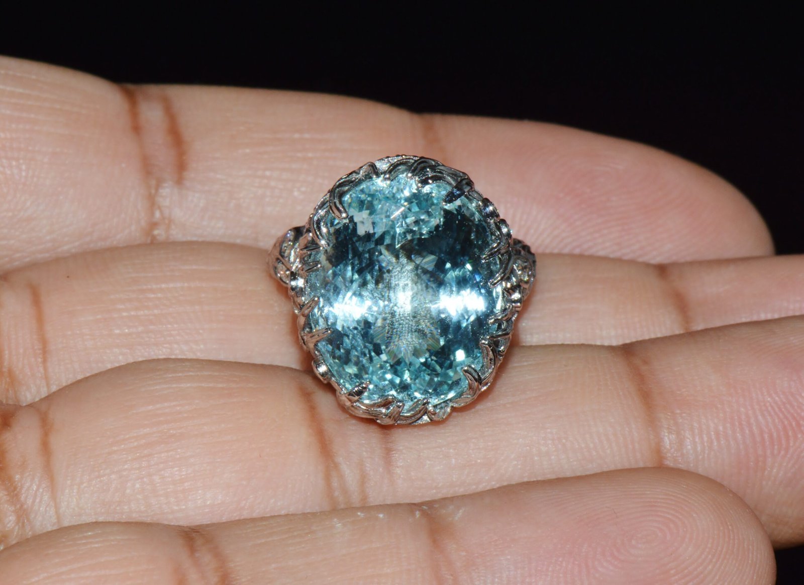 GIA Certified 16.03CT Aquamarine & Diamond 18K Gold Maple Leaf Sculptural Ring
