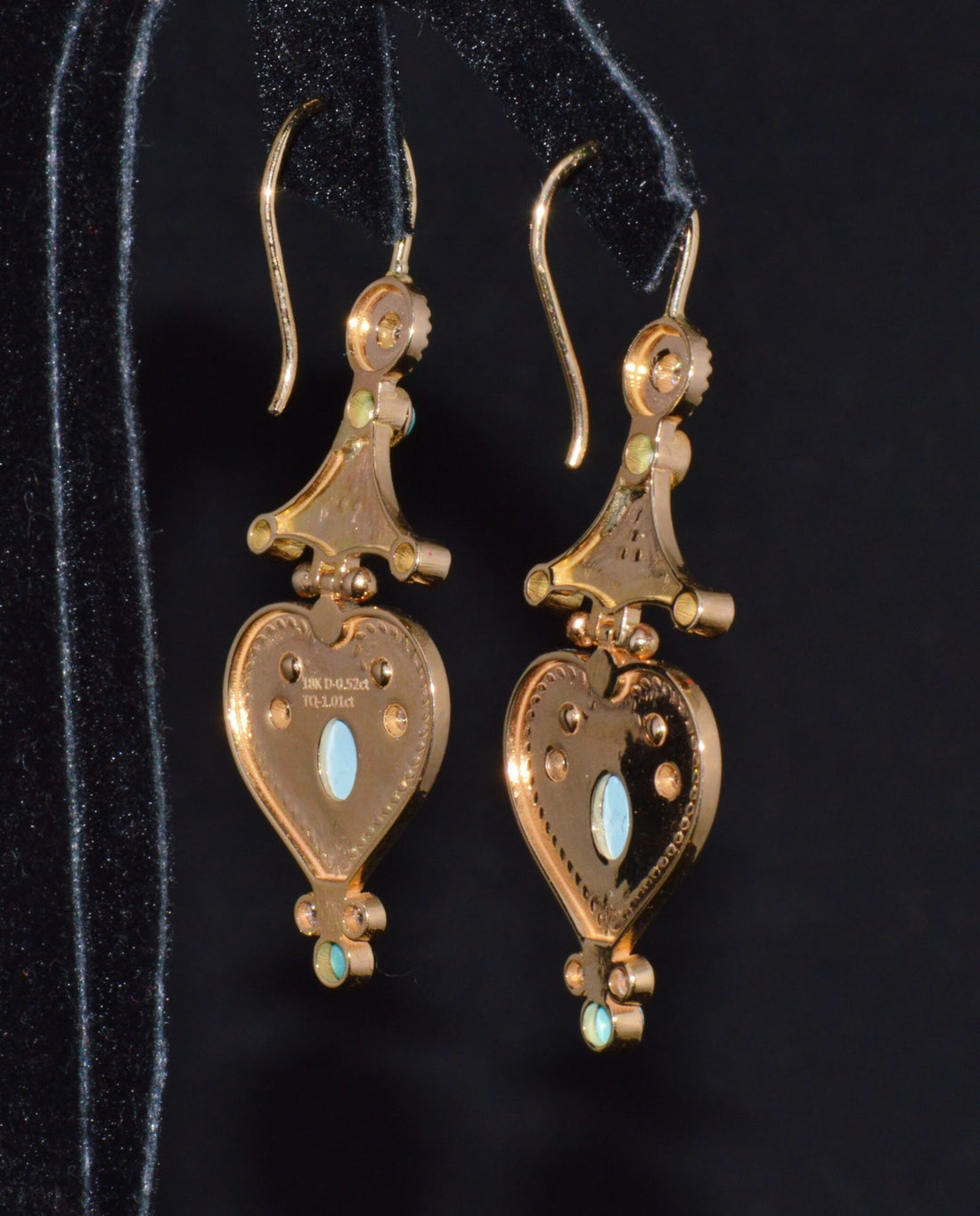 Gorgeous Natural Diamond Turquoise 18K Solid Gold Byzantine Beaded Greek Dangle Earrings