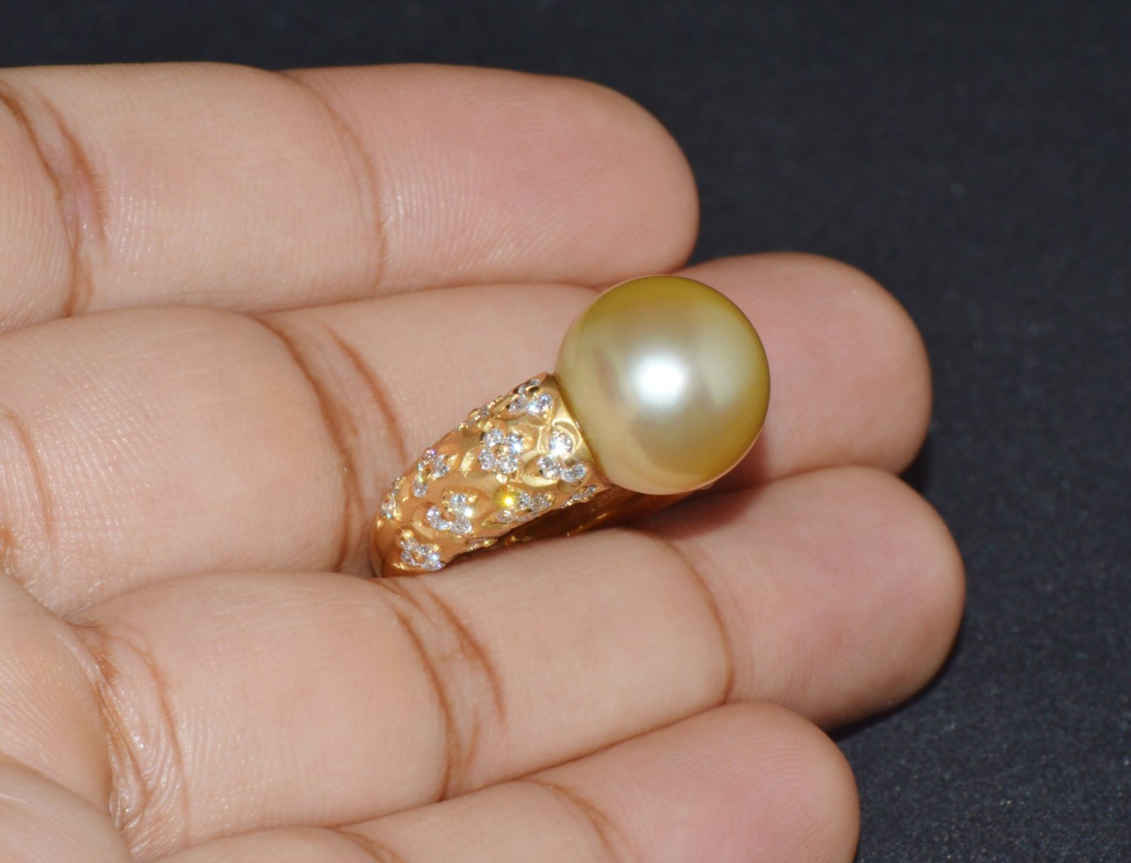 Certified Natural 1.31Cts VS F Diamond 13MM South Sea Pearl 18K Solid Gold Ring