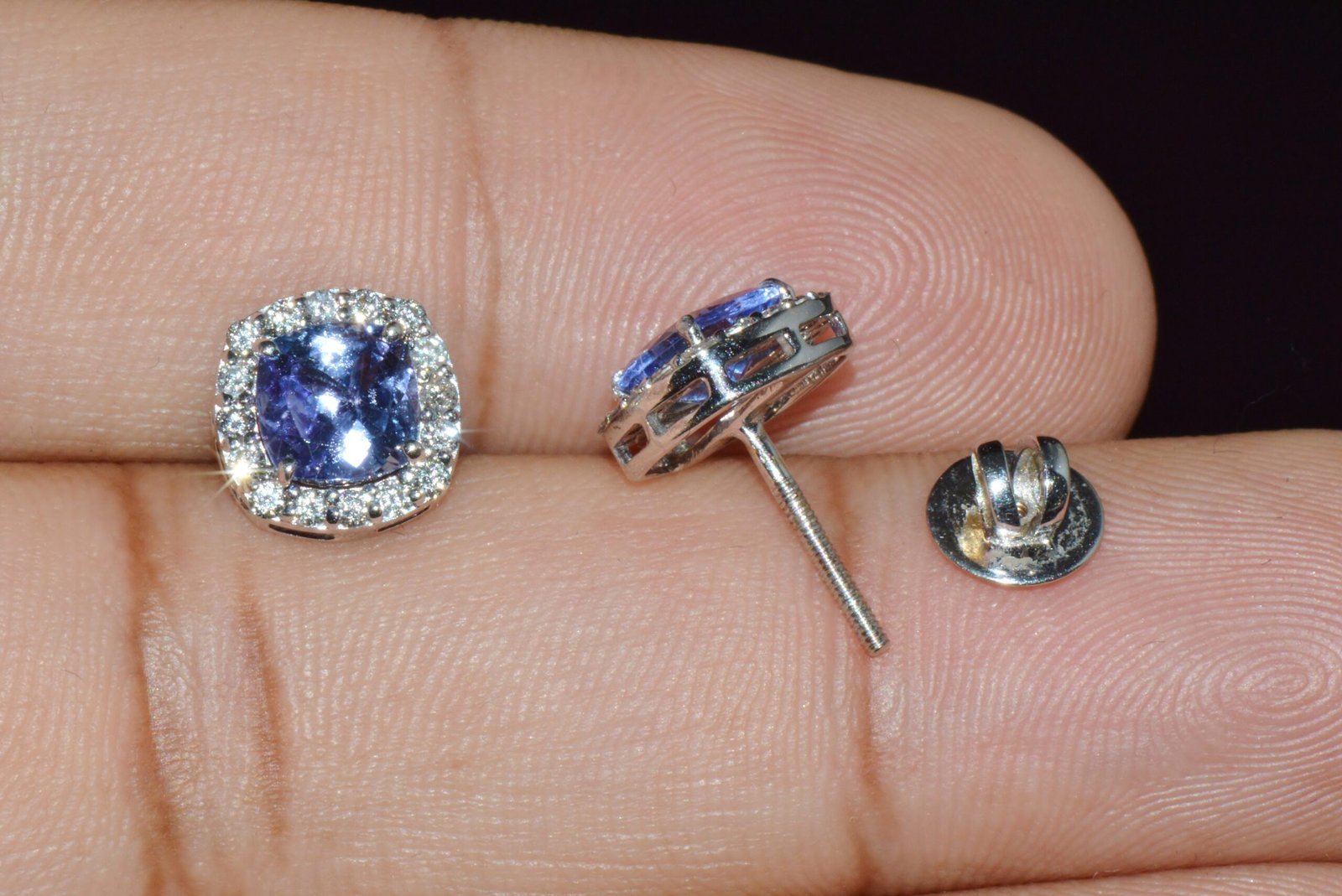Certified Natural 2.35CTS VS F Diamond Tanzanite Halo Stud Earrings