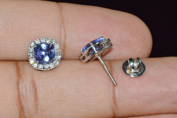 Certified Natural 2.35CTS VS F Diamond Tanzanite Halo Stud Earrings
