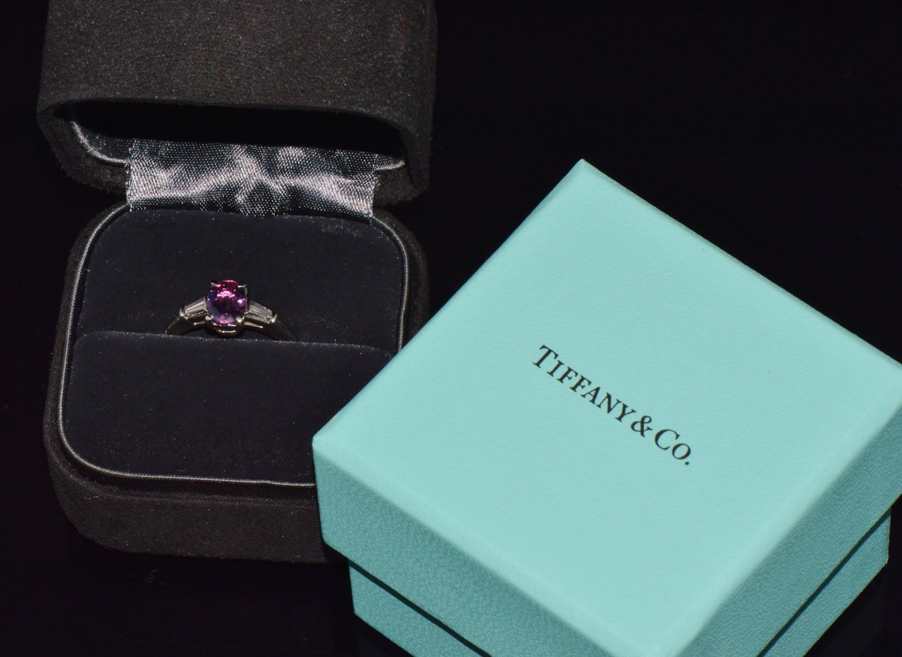 Genuine Tiffany & Co. GIA Certified Natural 1.36Cts VS G Diamond Pink Sapphire Platinum Engagement Ring