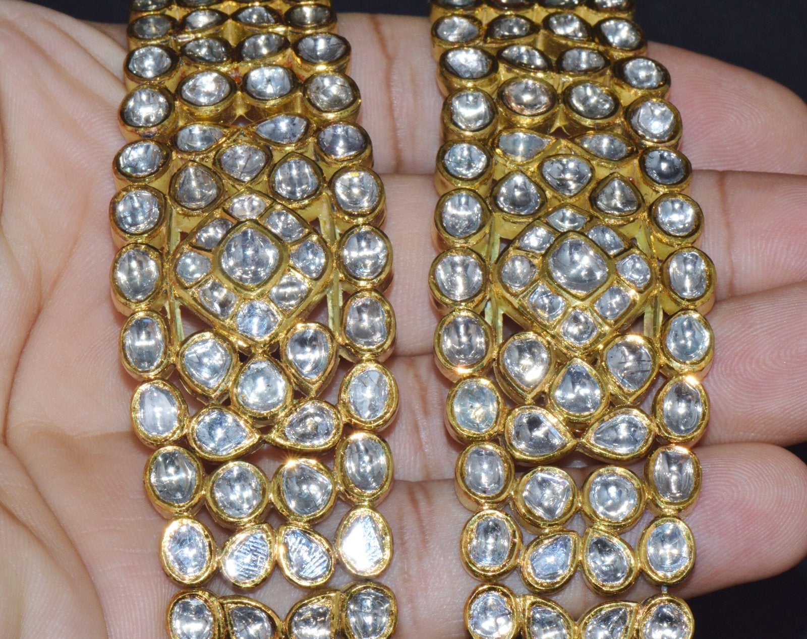 Estate 22K Solid Gold Natural Diamond Enamel Bangles Bracelets