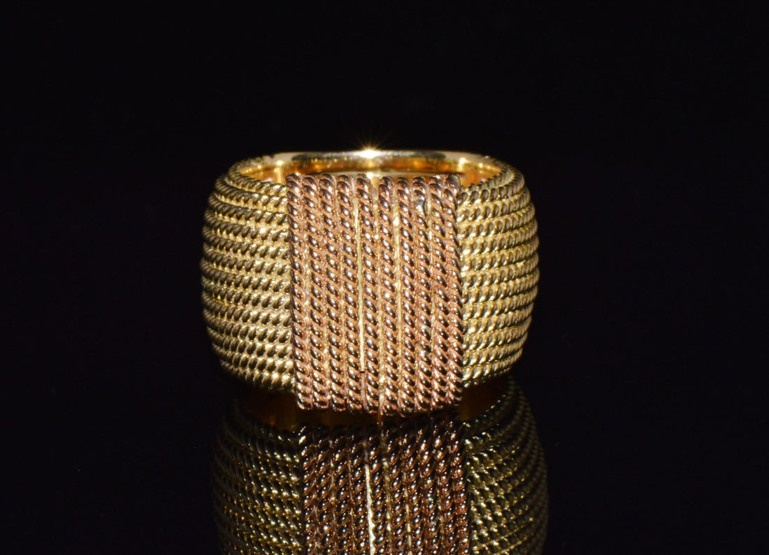 Authentic Vintage Roberto Coin Opera 18K Yellow & Rose Gold Wide Statement Band Ring with Hidden Ruby