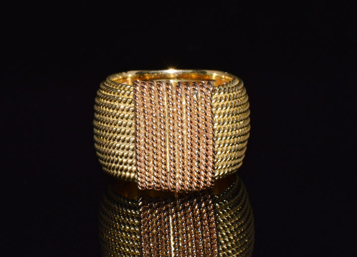 Authentic Vintage Roberto Coin Opera 18K Yellow & Rose Gold Wide Statement Band Ring with Hidden Ruby