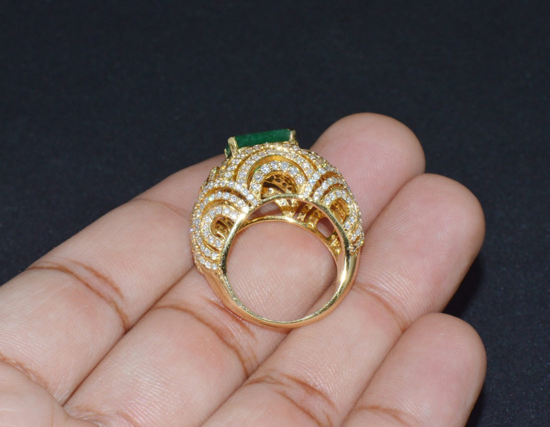 Certified Natural 5.45Cts VS F Diamond Emerald 18K Solid Gold Dome Bombay Ring