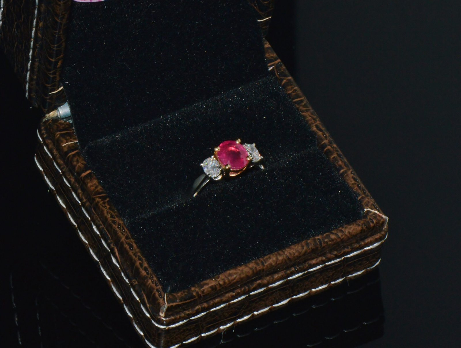 GIA Natural 1.83Cts Ruby Diamond Solid 950 Platinum 18K Gold Three Stone Engagement Ring