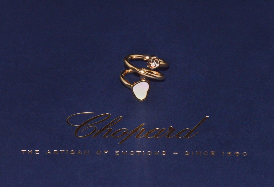 Authentic Chopard Happy Hearts Mother of Pearl & Floating Diamond Double Wrap Twist 18k Rose Gold Ring
