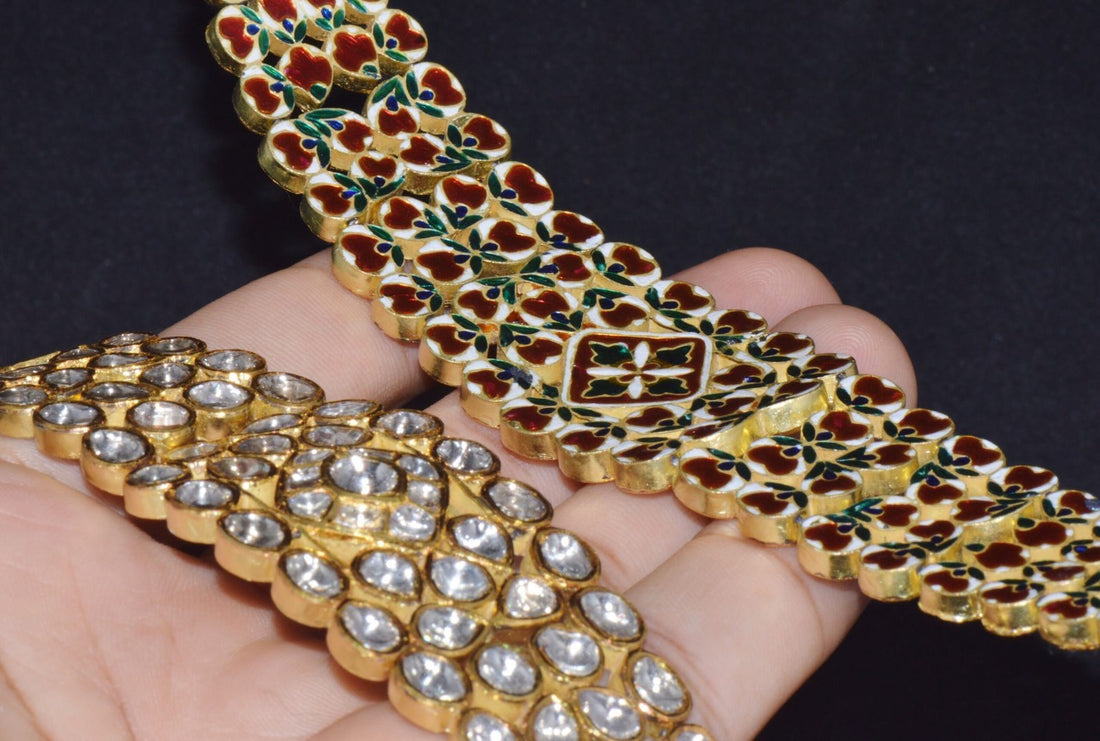 Estate 22K Solid Gold Natural Diamond Enamel Bangles Bracelets