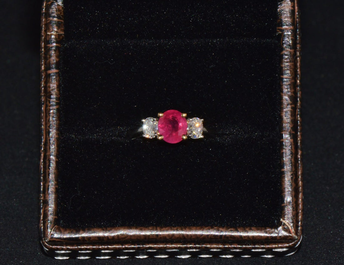 GIA Natural 1.83Cts Ruby Diamond Solid 950 Platinum 18K Gold Three Stone Engagement Ring