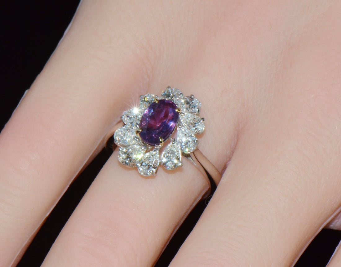 GIA Certified 3.15CT No-Heat Purple Pink Sapphire & Diamond 18K Gold Halo Ring