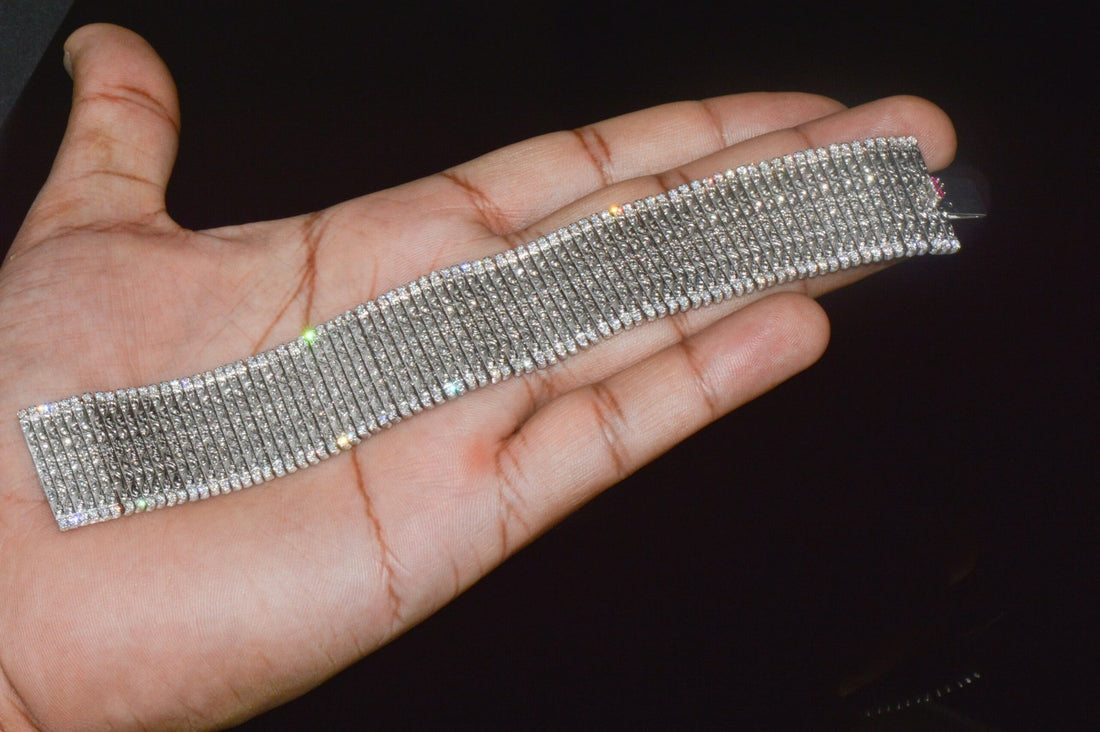 Rare Roberto Coin Natural 3.20CT Diamond Floral Scroll Work Wide Bracelet in Solid 18K White Gold