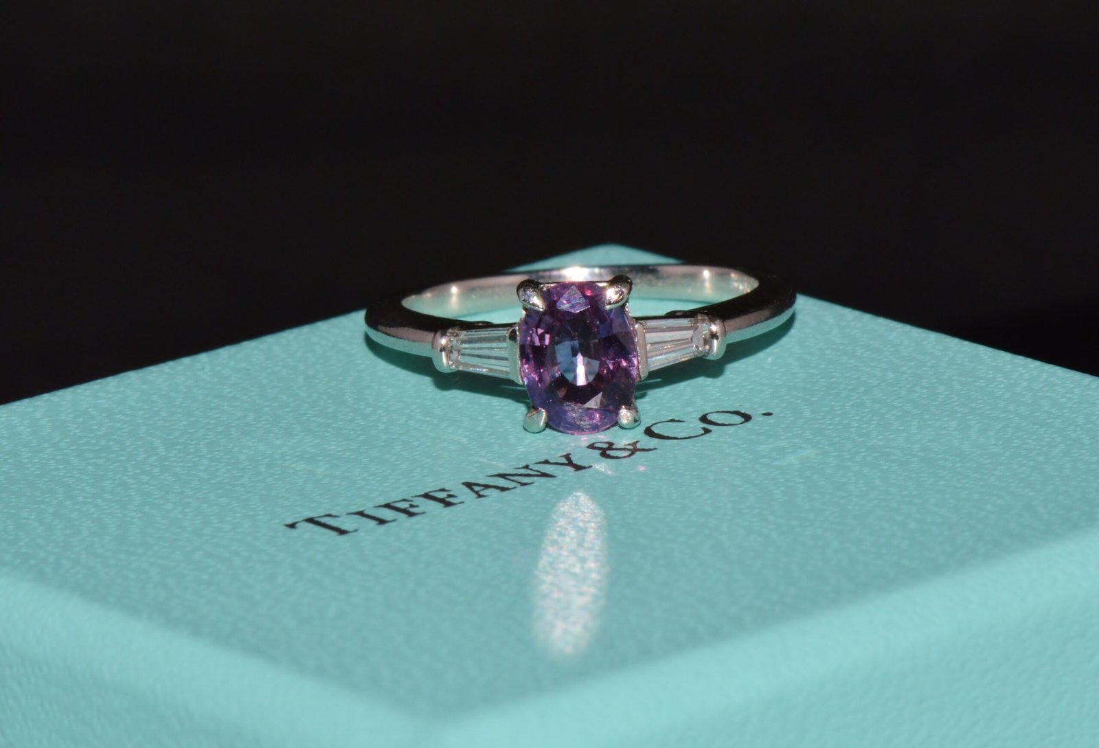 Genuine Tiffany & Co. GIA Certified Natural 1.36Cts VS G Diamond Pink Sapphire Platinum Engagement Ring