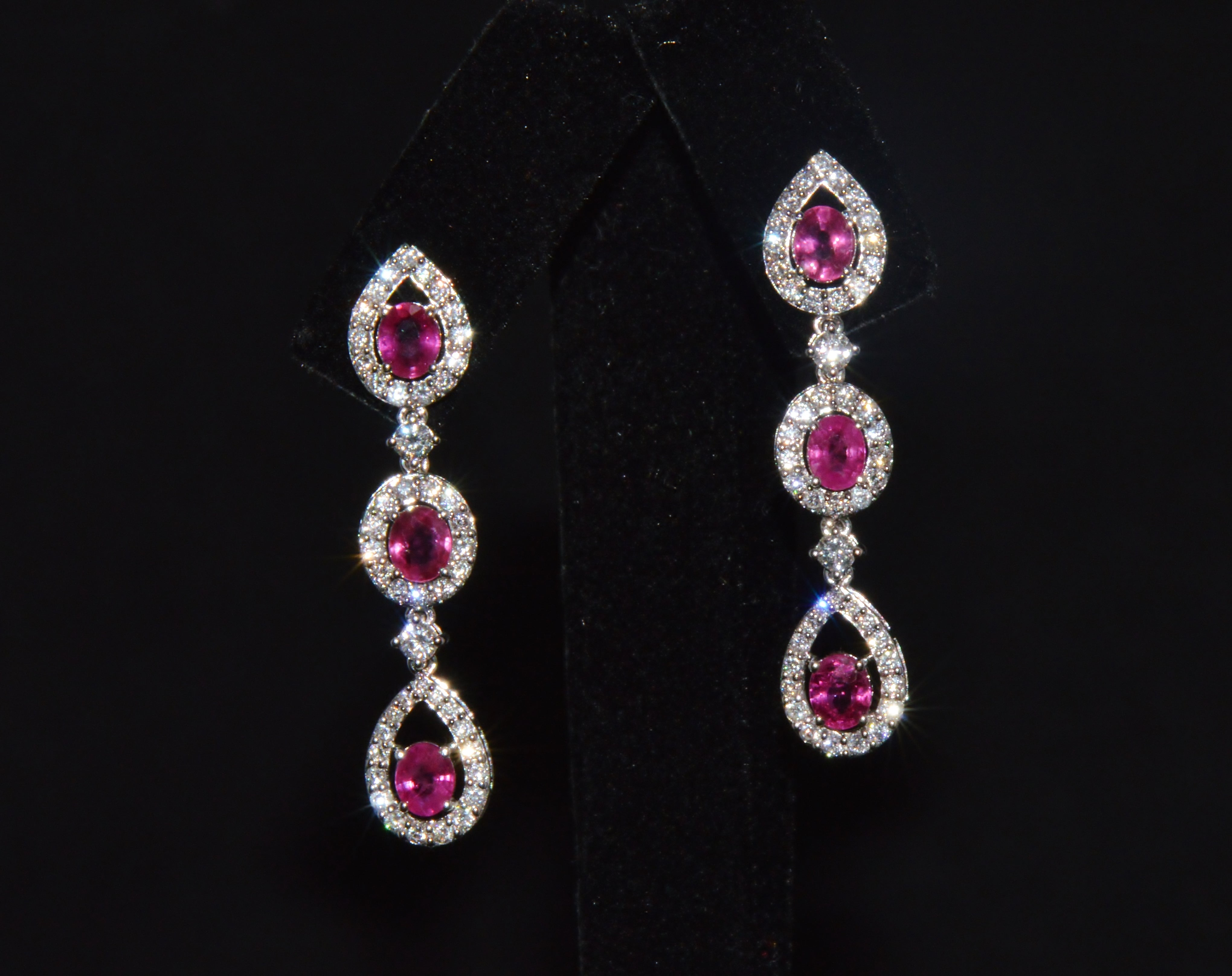 GIA 3.99CTW Natural Burma Ruby & Diamond 18K White Gold Dangle Earrings