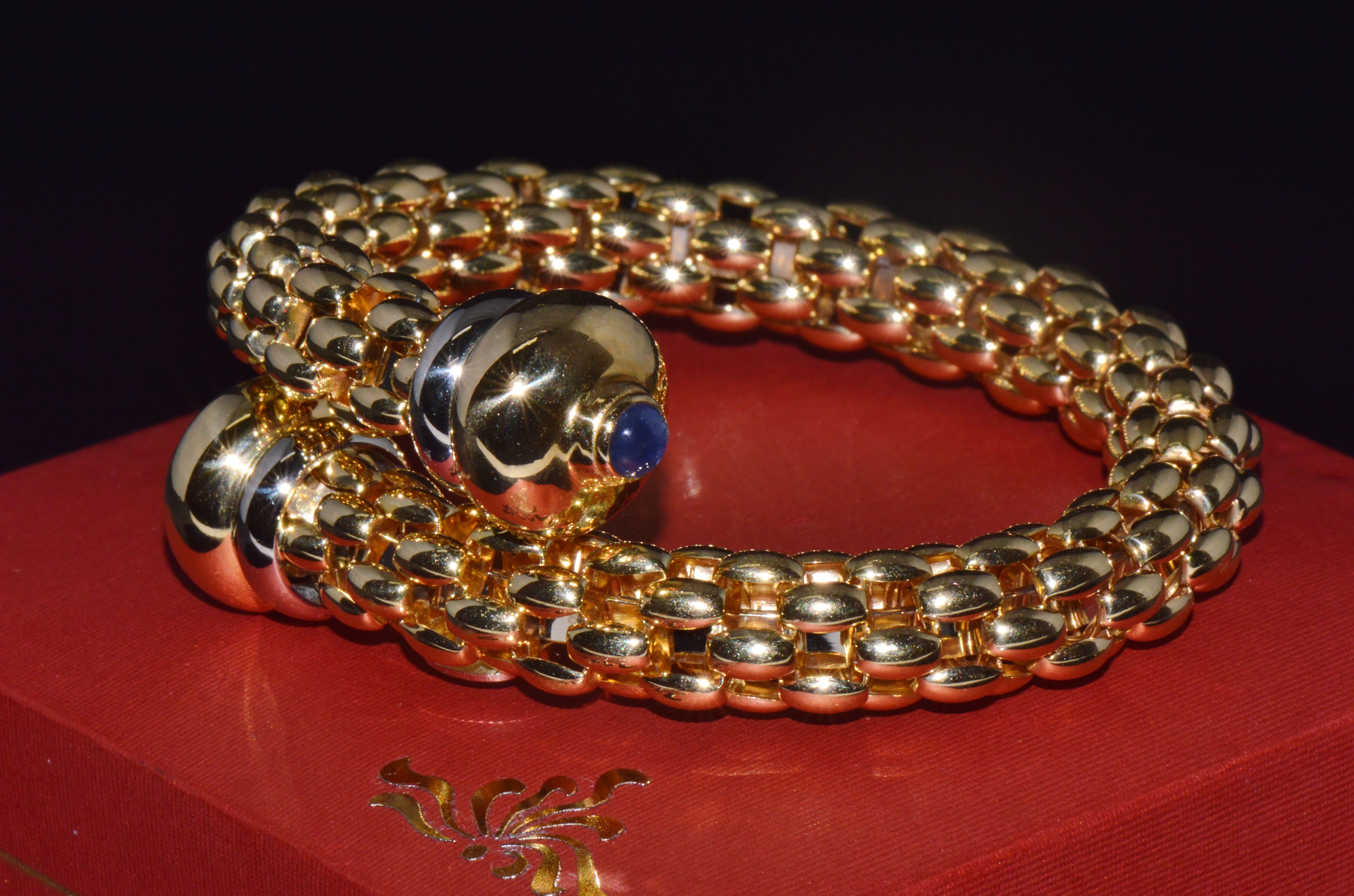 Rare FOPE Flex’it Blue Sapphire Woven Wrap Bangle Bracelet in 18K Yellow & White Gold