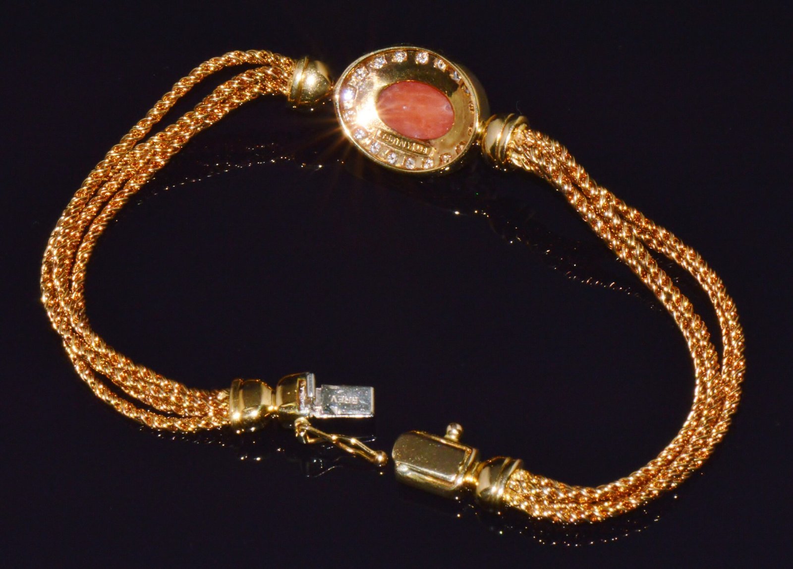 Designer Italian Natural Mediterranean Coral Diamond 18K Solid Gold Multi-Strand Bracelet