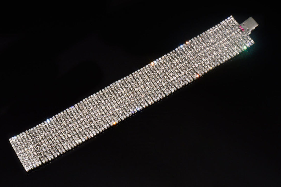 Rare Roberto Coin Natural 3.20CT Diamond Floral Scroll Work Wide Bracelet in Solid 18K White Gold