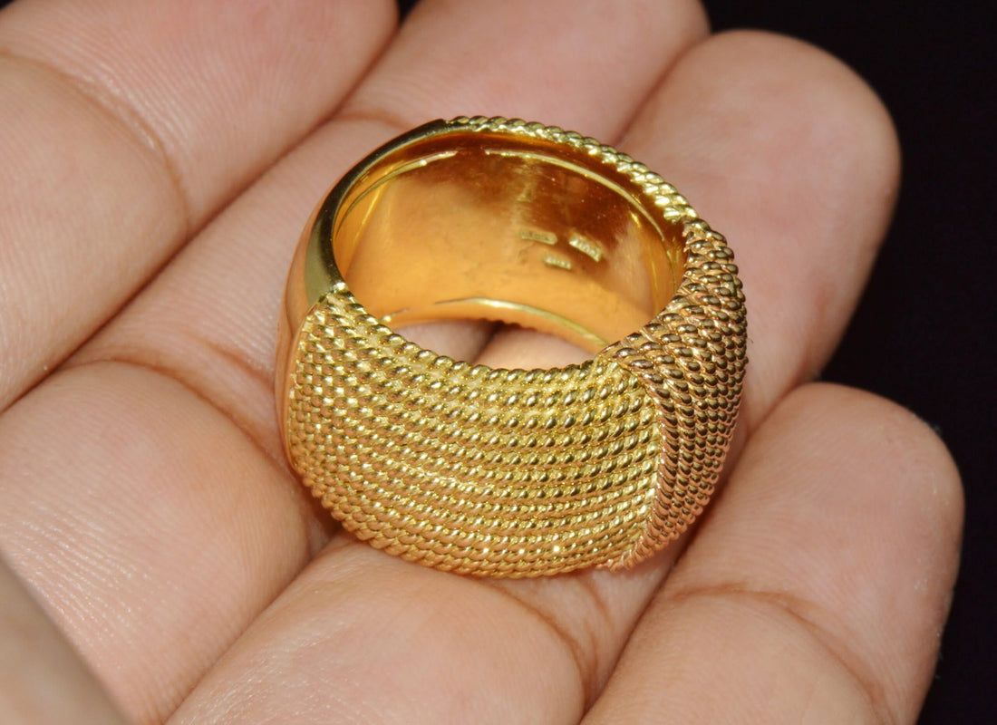 Authentic Vintage Roberto Coin Opera 18K Yellow & Rose Gold Wide Statement Band Ring with Hidden Ruby