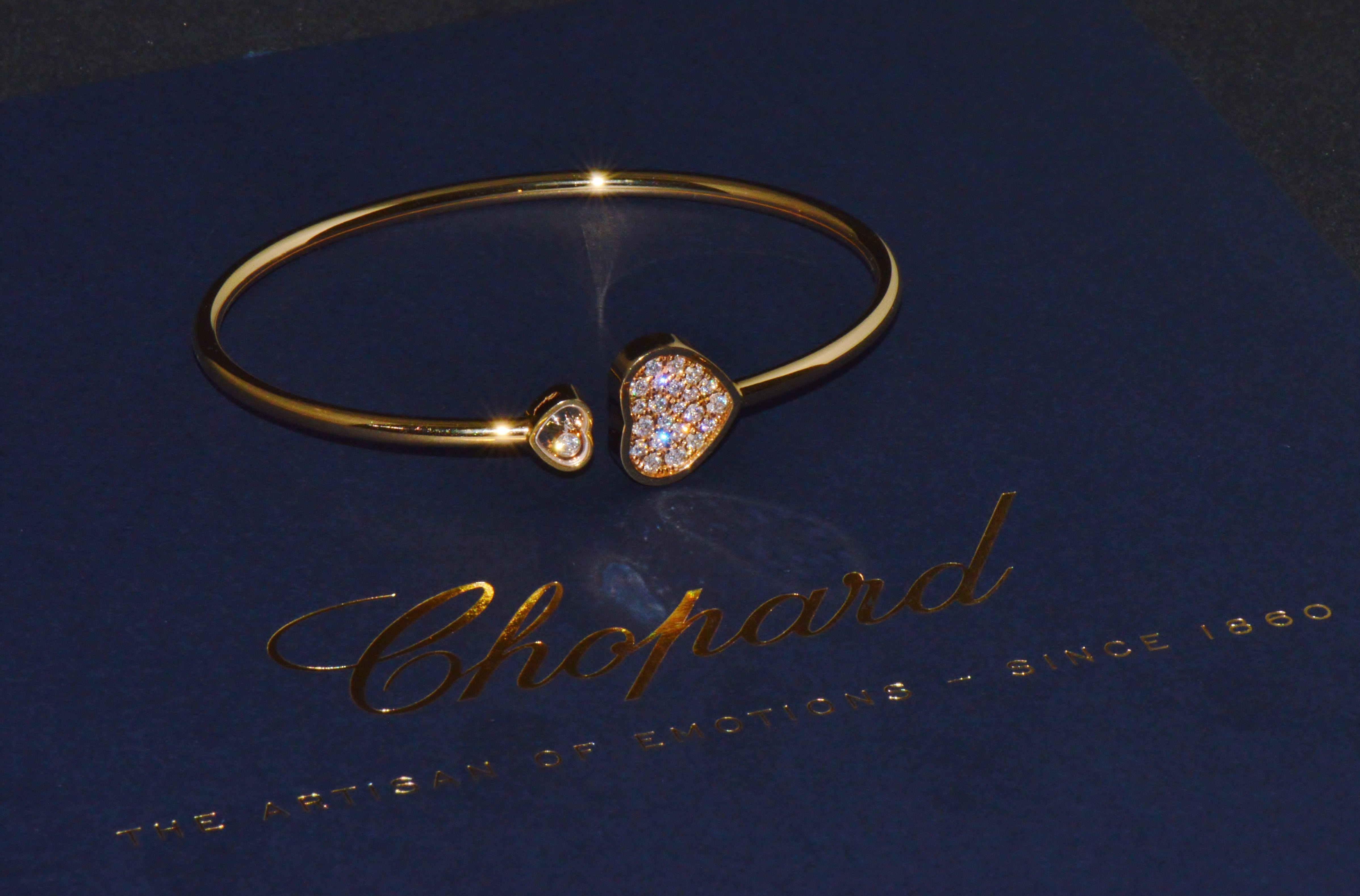 Authentic Chopard Happy Hearts 0.45ct Diamond Open Bangle Bracelet in 18K Rose Gold