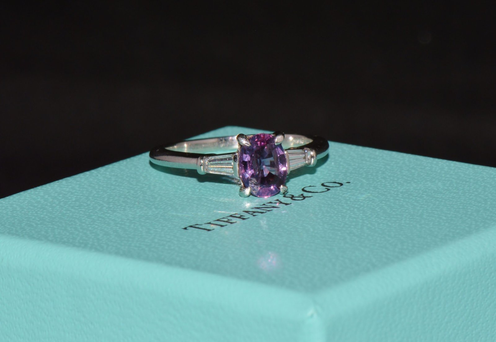 Genuine Tiffany & Co. GIA Certified Natural 1.36Cts VS G Diamond Pink Sapphire Platinum Engagement Ring