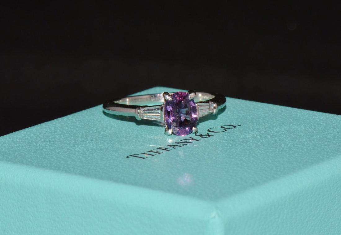 Genuine Tiffany & Co. GIA Certified Natural 1.36Cts VS G Diamond Pink Sapphire Platinum Engagement Ring