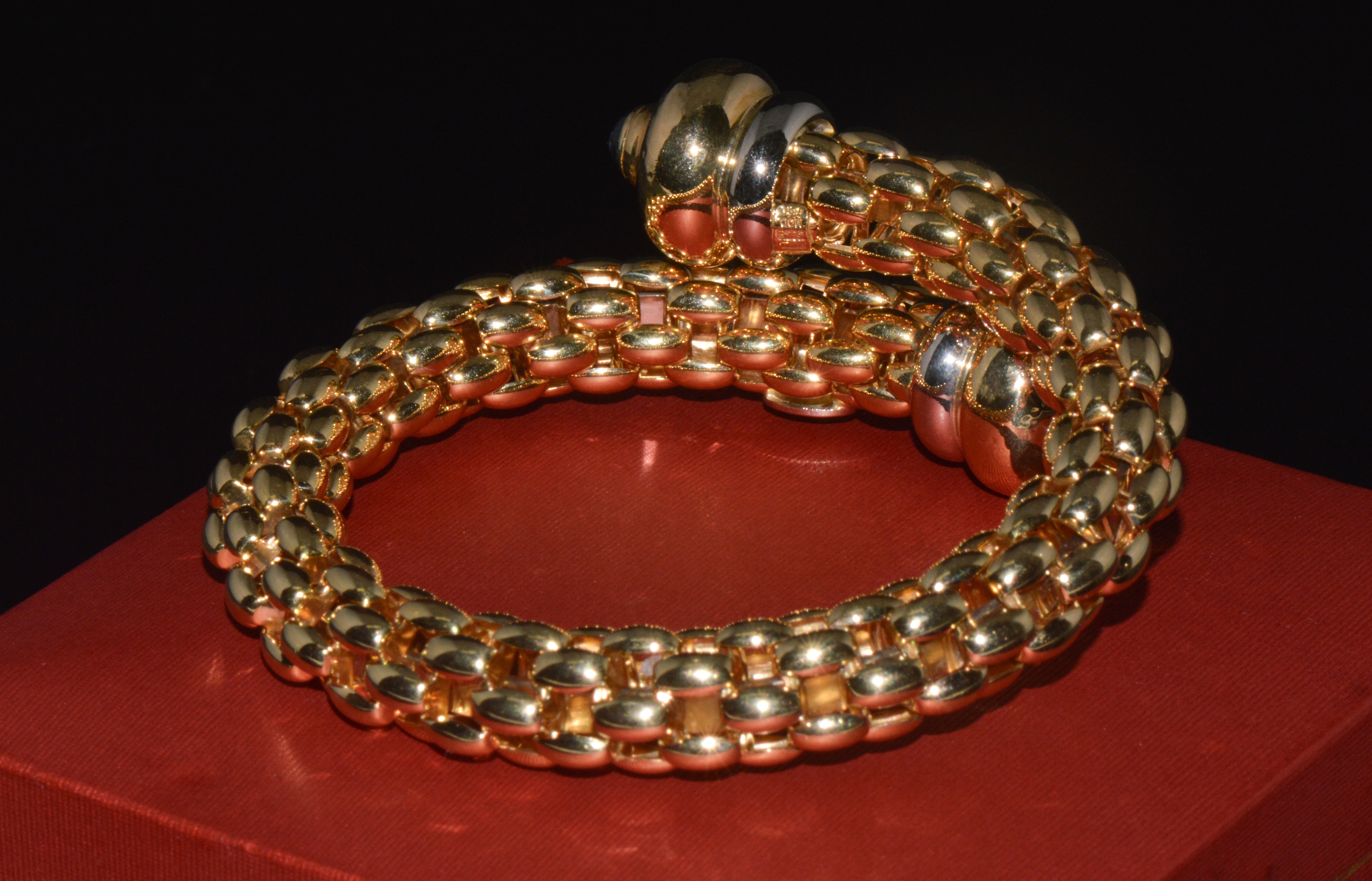 Rare FOPE Flex’it Blue Sapphire Woven Wrap Bangle Bracelet in 18K Yellow & White Gold