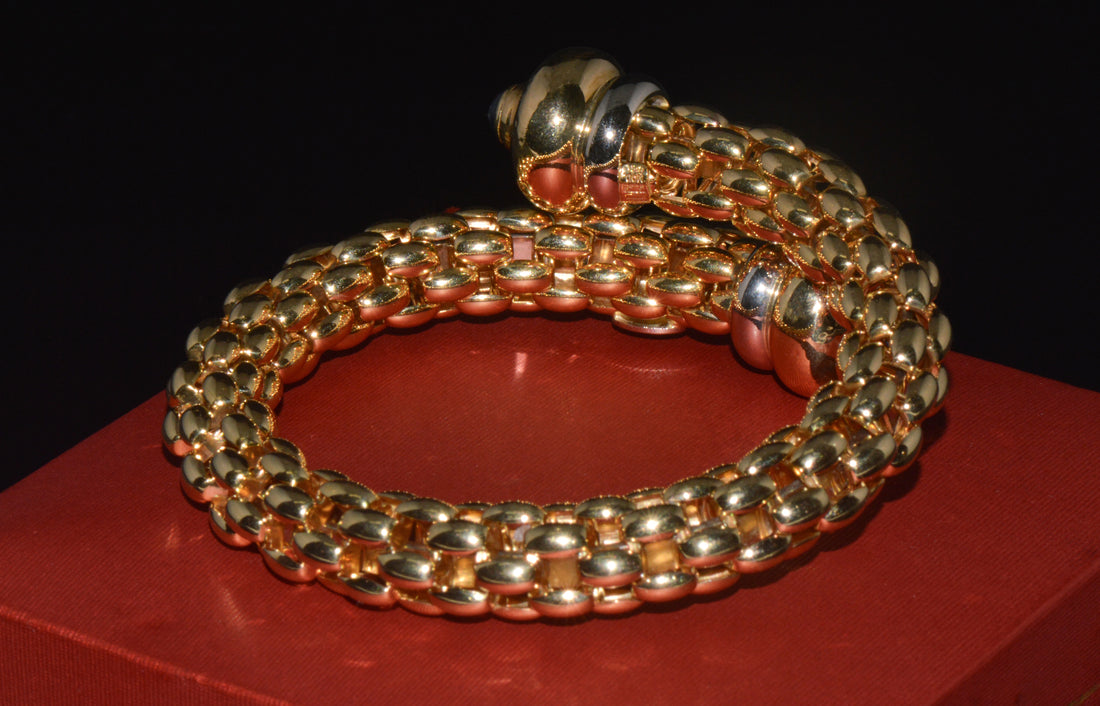 Rare FOPE Flex’it Blue Sapphire Woven Wrap Bangle Bracelet in 18K Yellow & White Gold