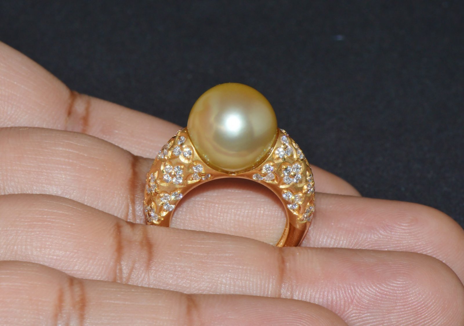 Certified Natural 1.31Cts VS F Diamond 13MM South Sea Pearl 18K Solid Gold Ring