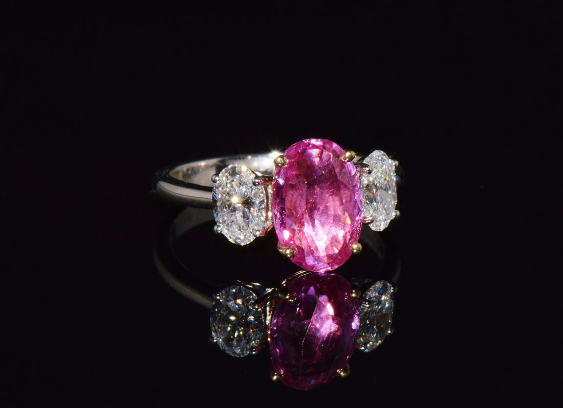 Gia Certified 3.68Ct Madagascar Pink Sapphire E VVS Diamond Solid 950 Platinum 18k Gold Ring