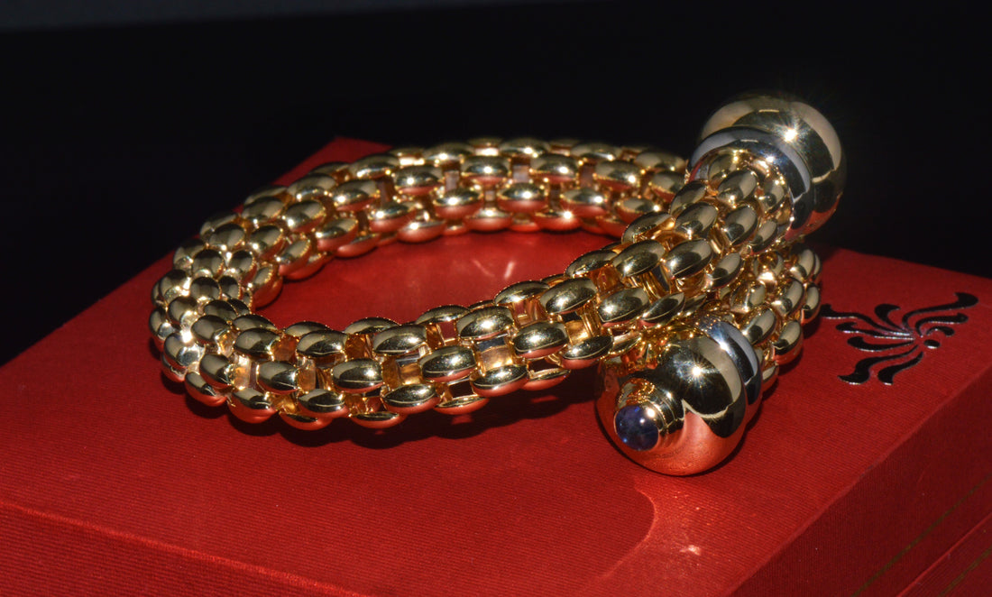 Rare FOPE Flex’it Blue Sapphire Woven Wrap Bangle Bracelet in 18K Yellow & White Gold