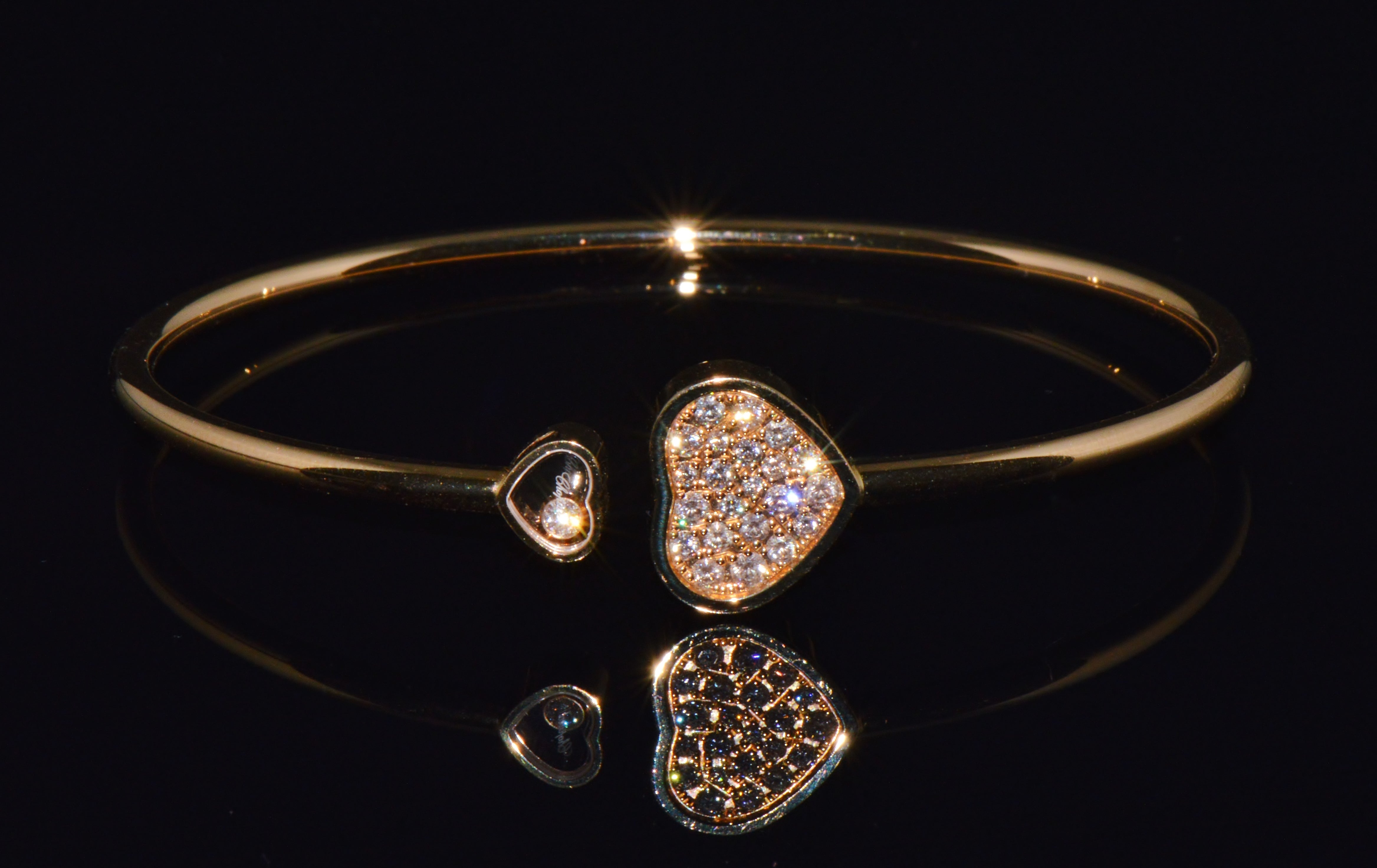 Authentic Chopard Happy Hearts 0.45ct Diamond Open Bangle Bracelet in 18K Rose Gold