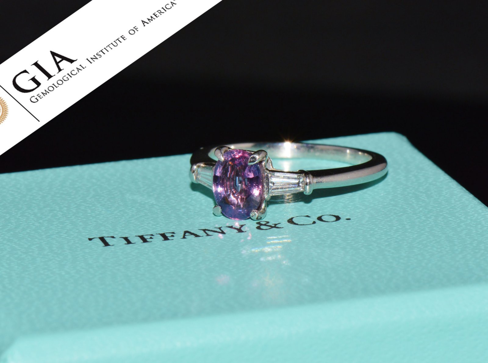 Genuine Tiffany & Co. GIA Certified Natural 1.36Cts VS G Diamond Pink Sapphire Platinum Engagement Ring