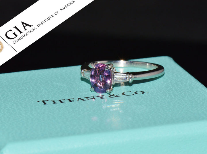 Genuine Tiffany & Co. GIA Certified Natural 1.36Cts VS G Diamond Pink Sapphire Platinum Engagement Ring