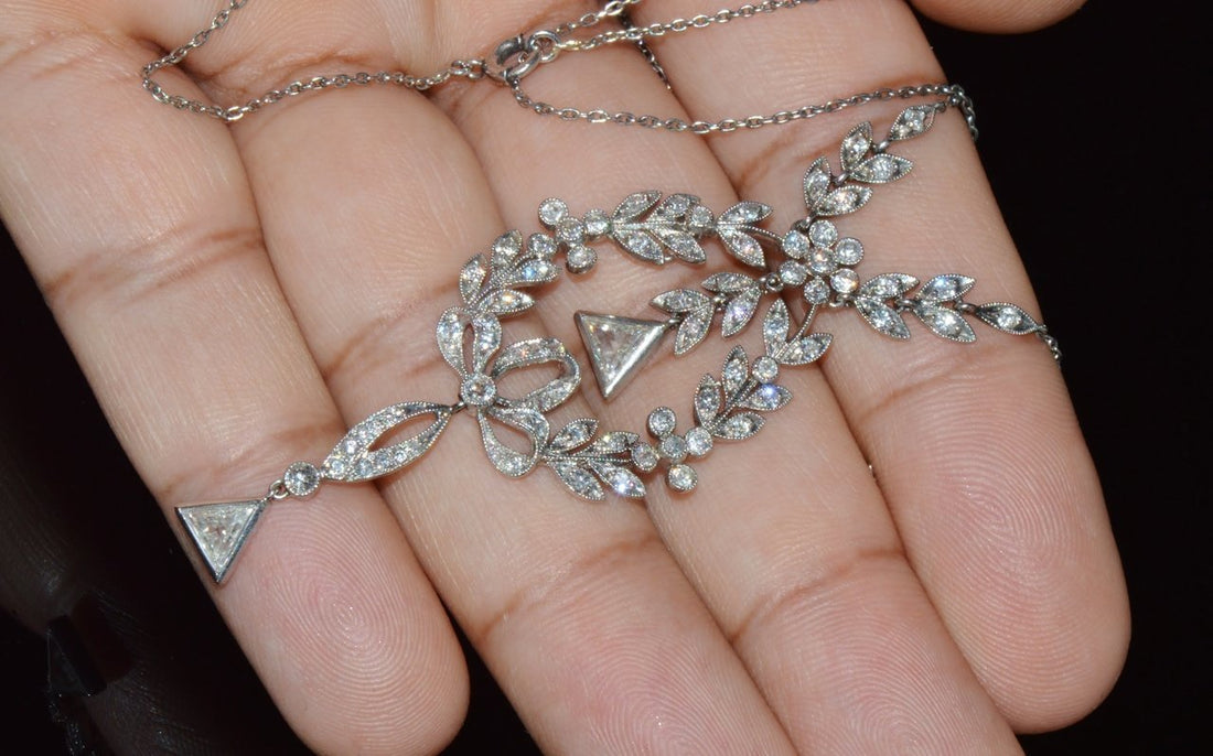 Estate Belle Epoque Edwardian Natural 2.44Cts Old European Cut Diamond Platinum Necklace
