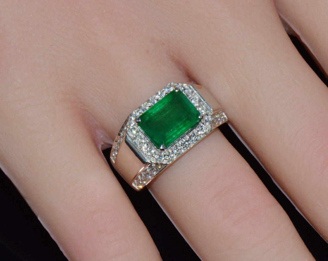 Certified Natural 2.91CTS VS F Diamond Emerald 18K Solid Gold Mens Womens Band Ring